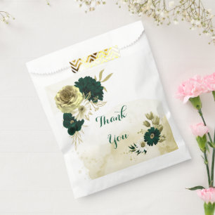 Sachets En Papier Extraordinaire vert émeraude fleurs d'or mariage
