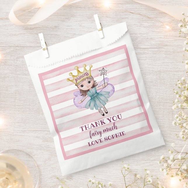 Sachets En Papier Fairy Princess Party Merci rose (Coupé)
