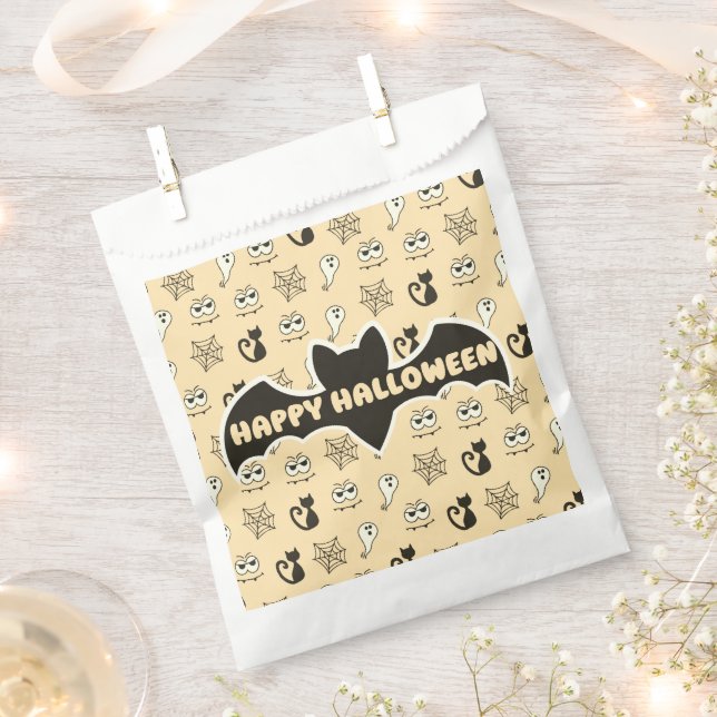 Sachets En Papier Fantôme, toiles d'araignées et chats noirs Jaune (Coupé)