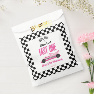 Sachets En Papier Fast One Pink Race Car Premier Anniversaire
