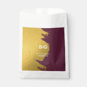 Sachets En Papier Faux Gold Burgundy, Mariage Monogramme
