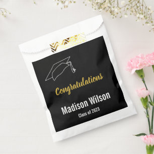 Sachets En Papier Félicitations Black White & Gold Graduation