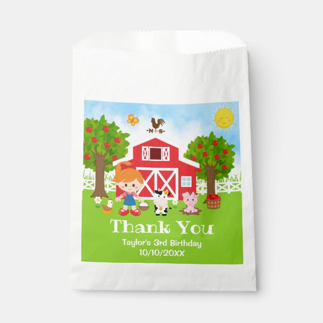 Sachets En Papier Ferme Rouge Anniversaire Red Hair Girl Merci (Devant)