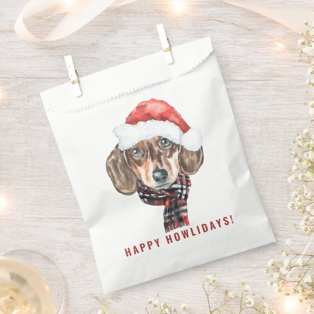 Sachets En Papier Festif aquarelle Dachshund Père Noël Noël (Coupé)