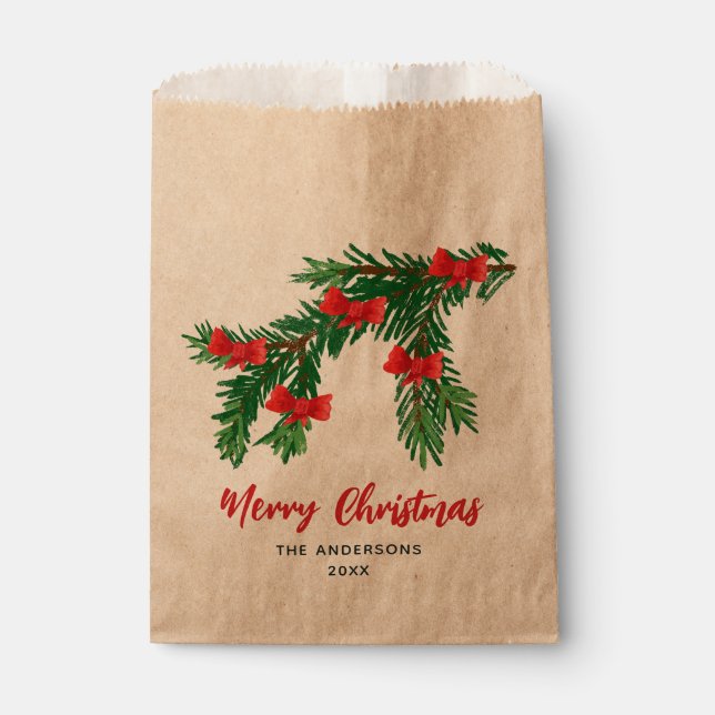 Sachets En Papier Festive Watercolor Greenery Red Bow Christmas (Devant)