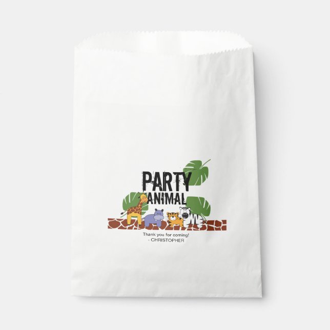 Sachets En Papier Fête Animal Safari thème anniversaire vert (Devant)