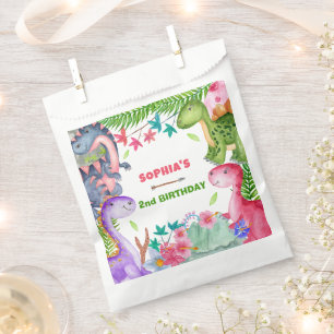 Sachets En Papier Fête d'anniversaire 2 ans de dinosaure de fille mi
