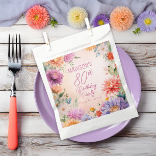 Sachets En Papier Fête d'anniversaire 80 ans Boho Aster Fleurs Flora