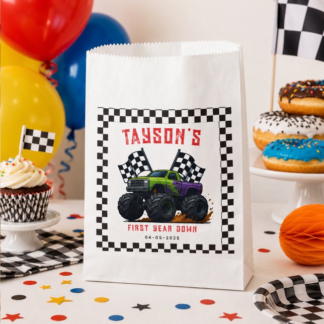 Sachets En Papier Fête d'anniversaire de 1 an de Monster Trucks  (Monster Trucks 1st Birthday Party Favor Bag
)