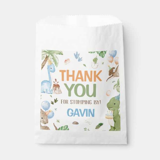 Sachets En Papier Fête d'anniversaire de dinosaure mignon jurassique (Devant)