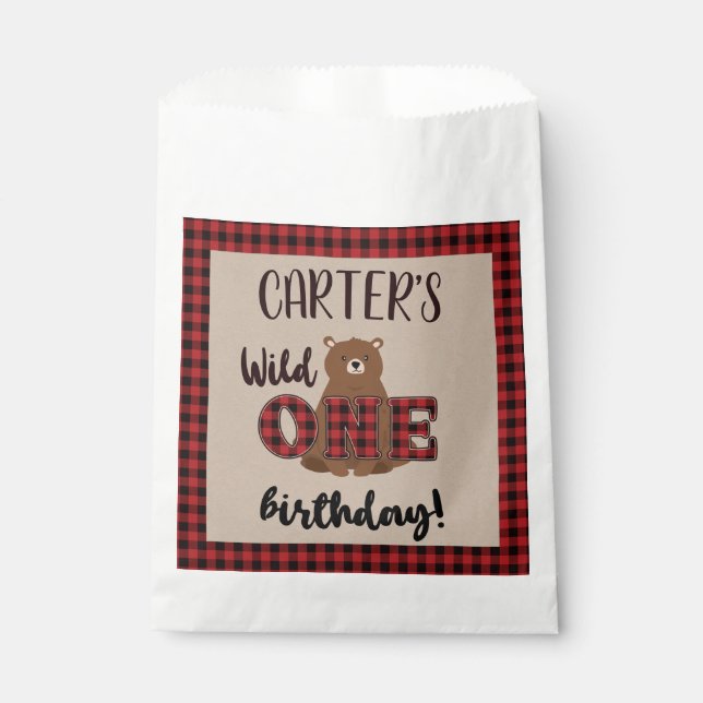 Sachets En Papier Fête d'anniversaire de l'Ours Plaid Wild ONE (Devant)