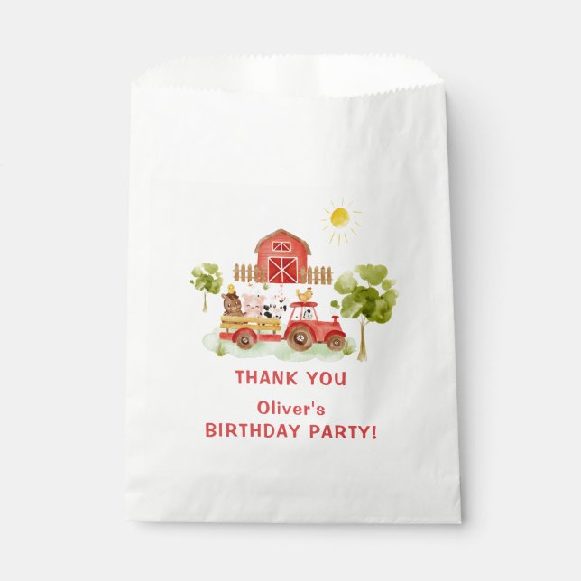 Sachets En Papier Fête d'anniversaire des animaux de ferme tracteurs (Devant)