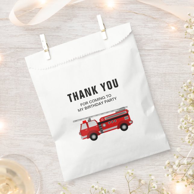 Sachets En Papier Fête d'anniversaire du camion d'incendie (Coupé)