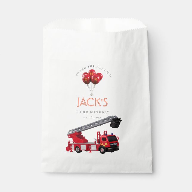 Sachets En Papier Fête d'anniversaire du Camion d'incendie rouge (Devant)