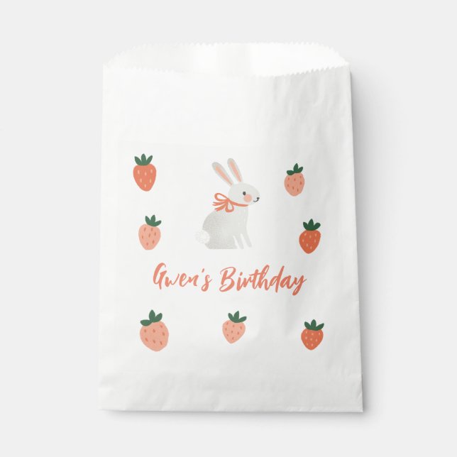 Sachets En Papier Fête d'anniversaire du lapin et de la fraise (Devant)