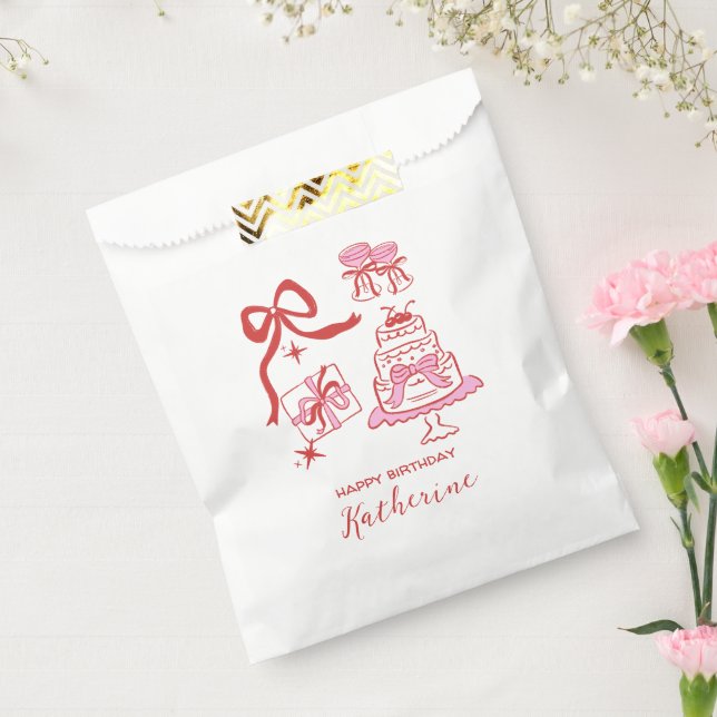 Sachets En Papier Fête d'anniversaire moderne avec gribouillis rose (Scellé)