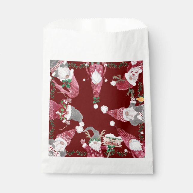 Sachets En Papier Fête de Noël Gnomes Vacances Bourgogne Aquarelle (Devant)