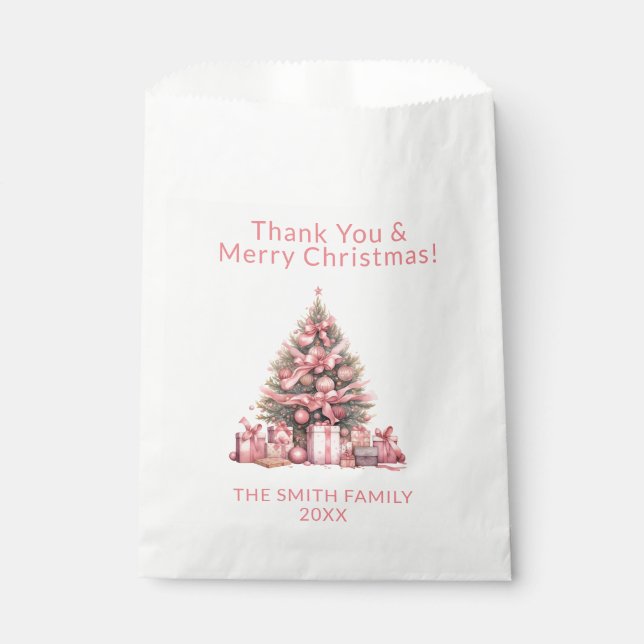 Sachets En Papier Fête des arbres de Noël roses (Devant)