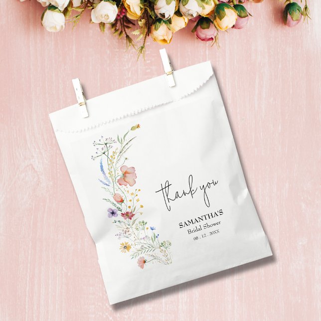 Sachets En Papier Fête des mariées fleur sauvage (Personalized wildflowers bridal shower paper favor bags)