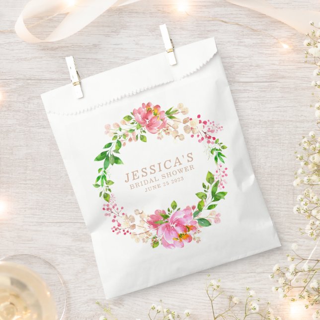 Sachets En Papier Fête des mariées Fleurs d'aquarelle rose personnal (Coupé)