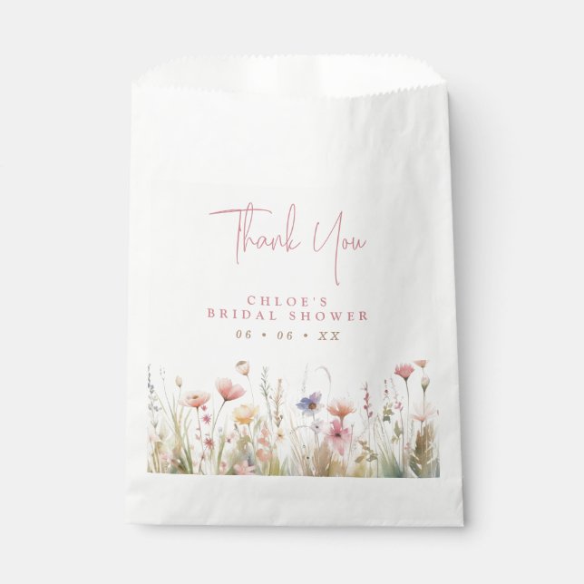 Sachets En Papier Fête des mariées Merci Fleur sauvage rose (Devant)