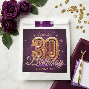 Sachets En Papier Fête élégante violette et or pour les 30 ans Merci