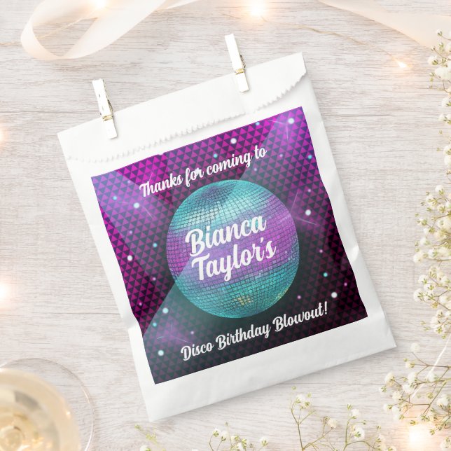 Sachets En Papier Feu Disco violet et rose fête d'anniversaire (Coupé)