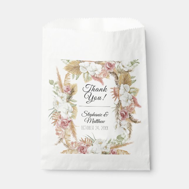 Sachets En Papier Feuillage de palmier des Pampas Blanc Fardé Floral (Devant)