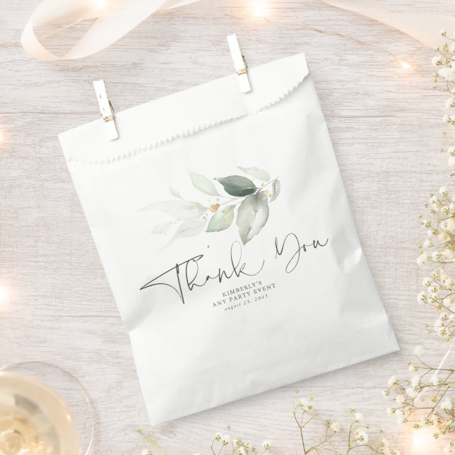 Sachets En Papier Feuillage doré élégant Merci (Coupé)