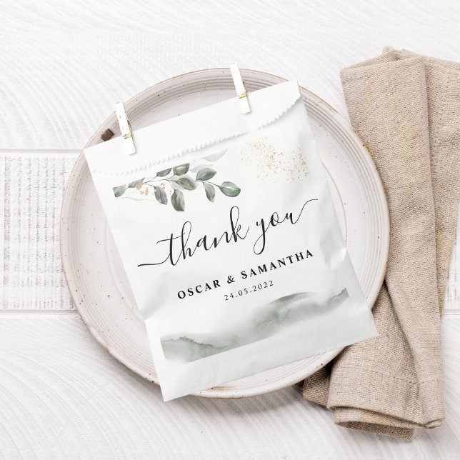 Sachets En Papier Feuille aquarelle de verdure douce | Poussière d'o (Créateur téléchargé)