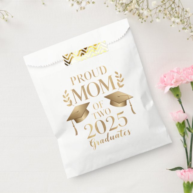 Sachets En Papier Fier maman de deux diplômés 2025 jumeaux diplômés (Scellé)