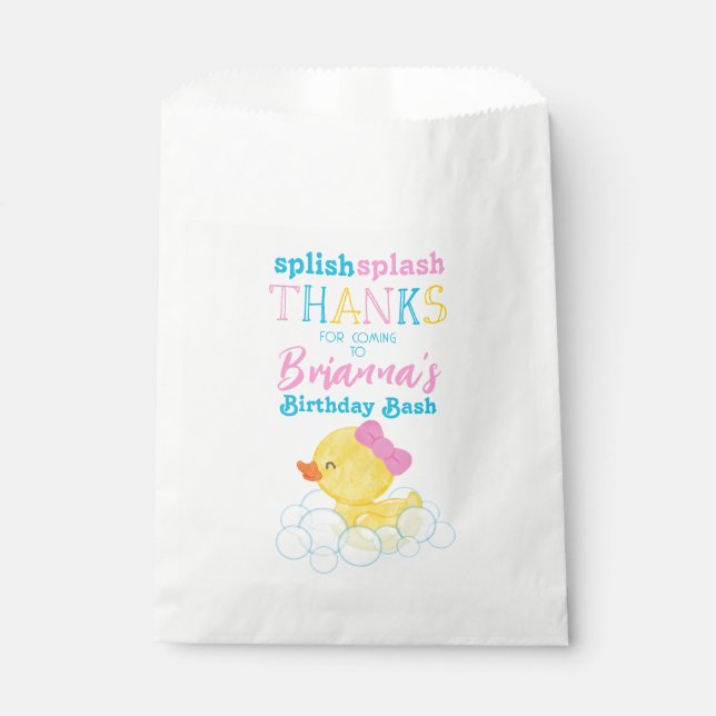 Sachets En Papier Fille Aquarelle Caoutchouc Canard Anniversaire Fav (Devant)