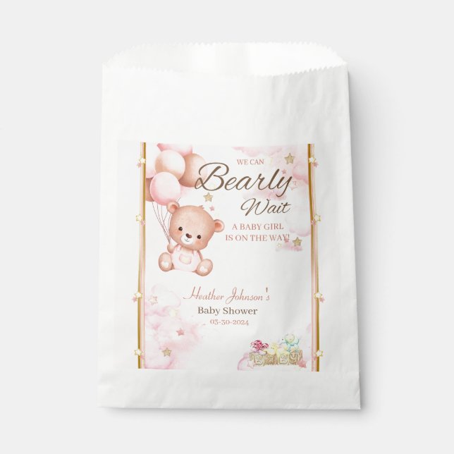 Sachets En Papier Fille Baby shower ours (Devant)