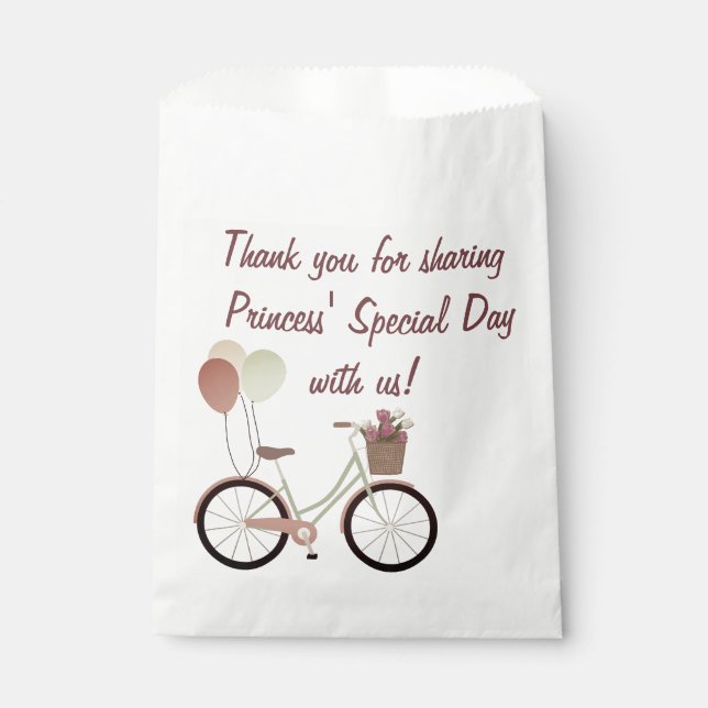 Sachets En Papier Fille Blanc Vélo Rose Ballons Joyeux anniversaire (Devant)