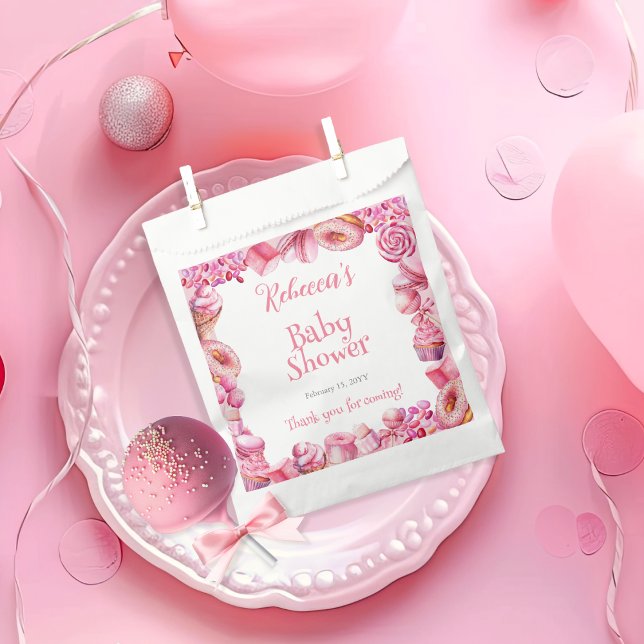 Sachets En Papier Fille cadre bonbon rose Baby Shower (Pink Candy Frame Girl Baby Shower Favor Bags)