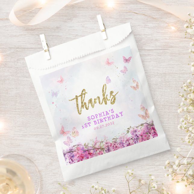 Sachets En Papier Fille florale Merci d'anniversaire papillon (Coupé)