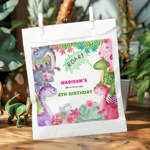 Sachets En Papier Fille mignonne dinosaure 4ème fête d'anniversaire