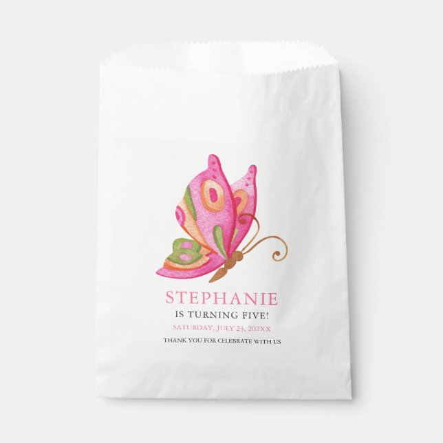 Sachets En Papier Filles papillons fête d'anniversaire (Devant)