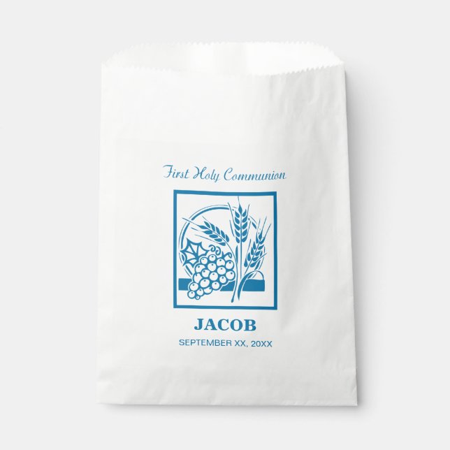 Sachets En Papier Fils, Première Communion, Blé, Raisins Bleu (Devant)