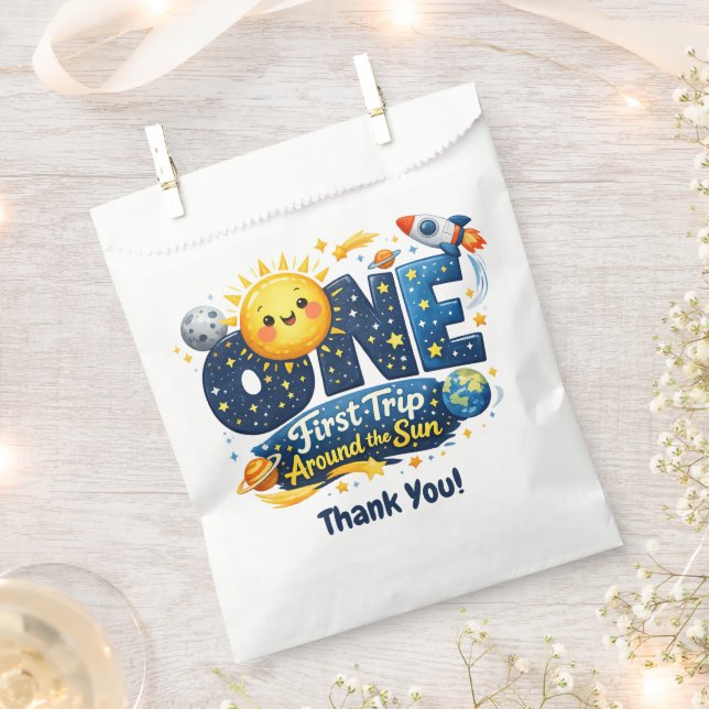 Sachets En Papier First Trip Around the Sun First Birthday Thank You (Coupé)