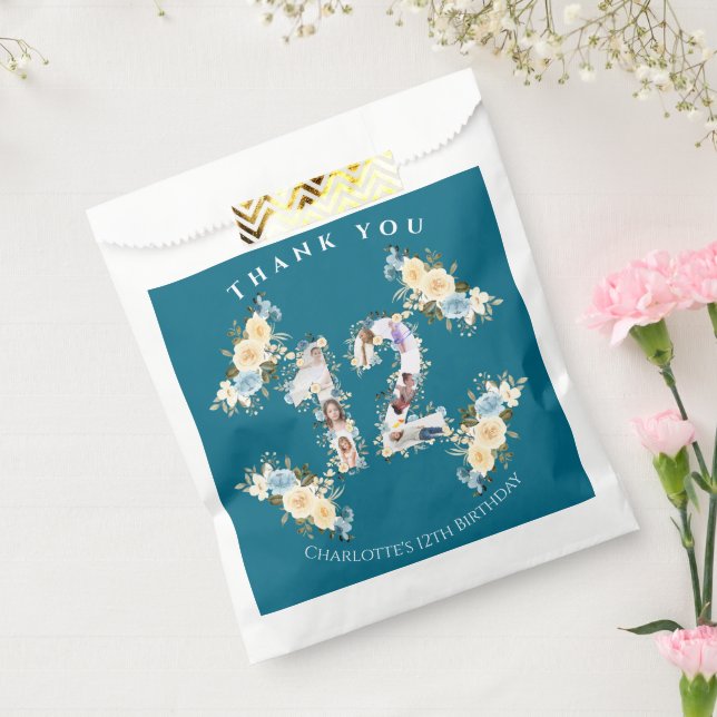 Sachets En Papier Fleur 12e anniversaire Turquoise photo Collage Jau (Scellé)