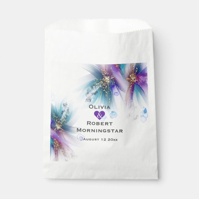 Sachets En Papier Fleur Abstraite Turquoise violette (Devant)