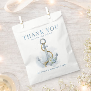 Sachets En Papier Fleur Bleue Ancre Naissance Remerciement