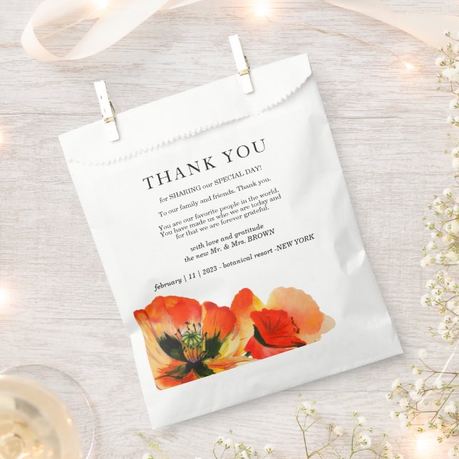 Sachets En Papier Fleur de pavot Élégant Mariage simple Merci (Coupé)