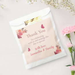 Sachets En Papier Fleur rose élégante aquarelle 1er anniversaire