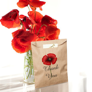 Sachets En Papier Fleur rouge Merci élégant Kraft
