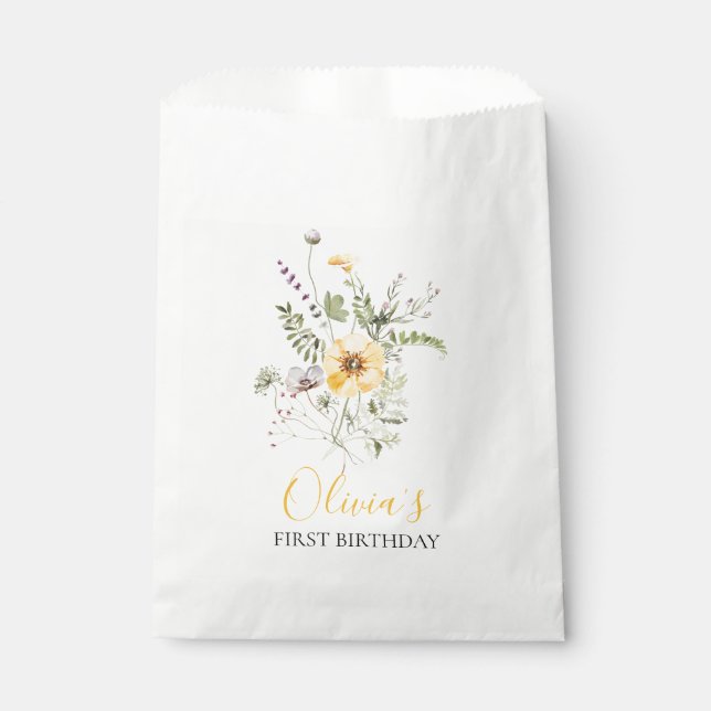 Sachets En Papier Fleur sauvage aquarelle fleurie premier anniversai (Devant)