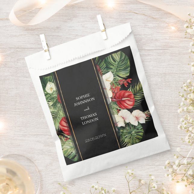 Sachets En Papier Fleur tropicale et mariage feuille couleur foncé (Coupé)