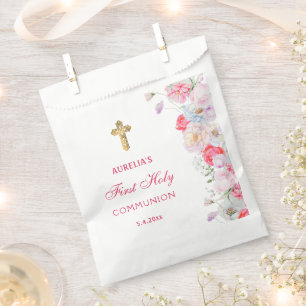 Sachets En Papier Fleurs aquarelles Première communion