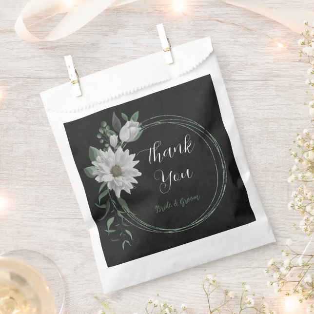 Sachets En Papier fleurs blanches romantiques & mariage feuille vert (Coupé)